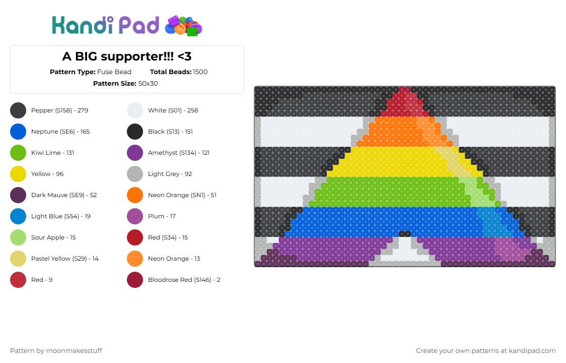 A BIG supporter!!! - Fuse Bead Pattern by moonmakesstuff on Kandi Pad - pride,green,pink,yellow,blue