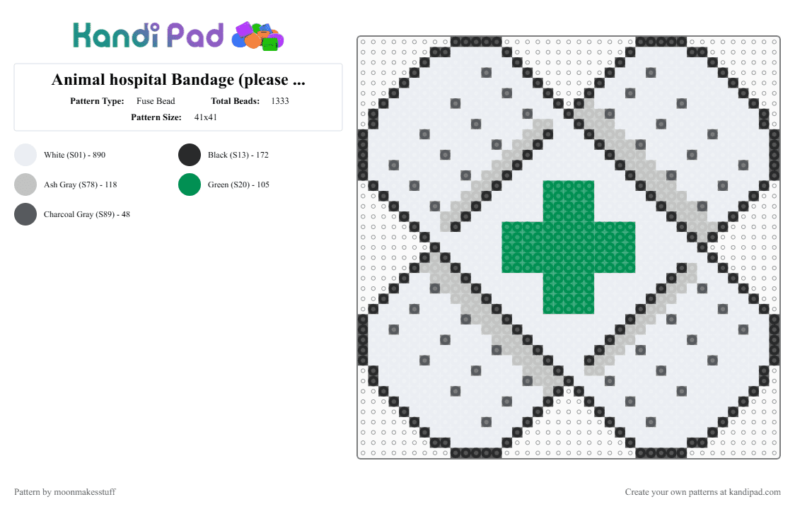 Animal hospital Bandage (please dont steal/repost) - Fuse Bead Pattern by moonmakesstuff on Kandi Pad - white,green,beige,animal hospital,bandage,animal hospital bandage