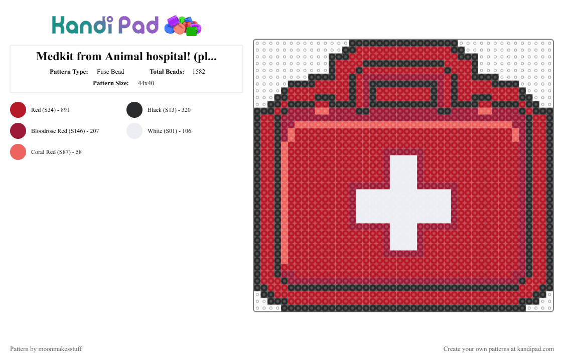 Medkit from Animal hospital! (please dont remix/repost) - Fuse Bead Pattern by moonmakesstuff on Kandi Pad - red,animal hospital,medkit,medkit from animal hospital