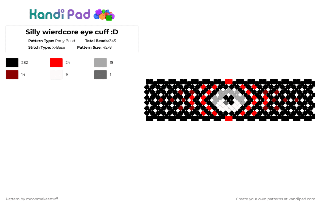 Silly wierdcore eye cuff :D - Pony Bead Pattern by moonmakesstuff on Kandi Pad - black,red,wierdcore,eye,black and red,creepy,wierd