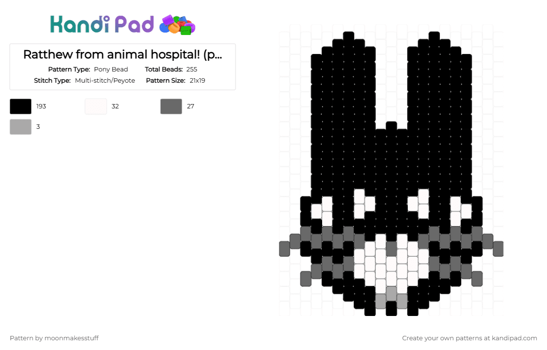 Ratthew from animal hospital! (pls dont remix/repost) - Pony Bead Pattern by moonmakesstuff on Kandi Pad - animal hospital, black, gray, npc, rat, ratthew