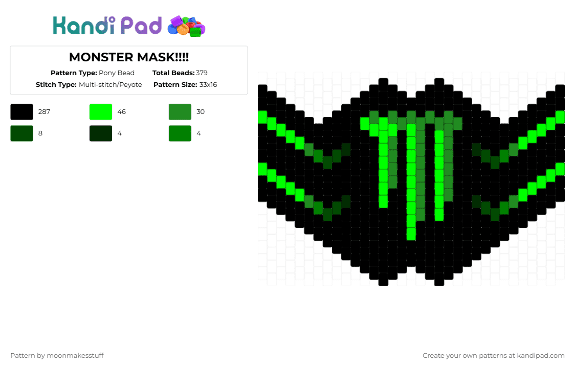 MONSTER MASK!!!! - Pony Bead Pattern by moonmakesstuff on Kandi Pad - black