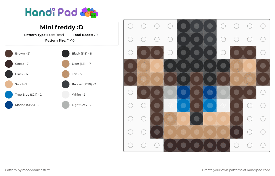 Mini freddy :D - Fuse Bead Pattern by moonmakesstuff on Kandi Pad - brown,beige,fnaf,freddy,freddy fazbear