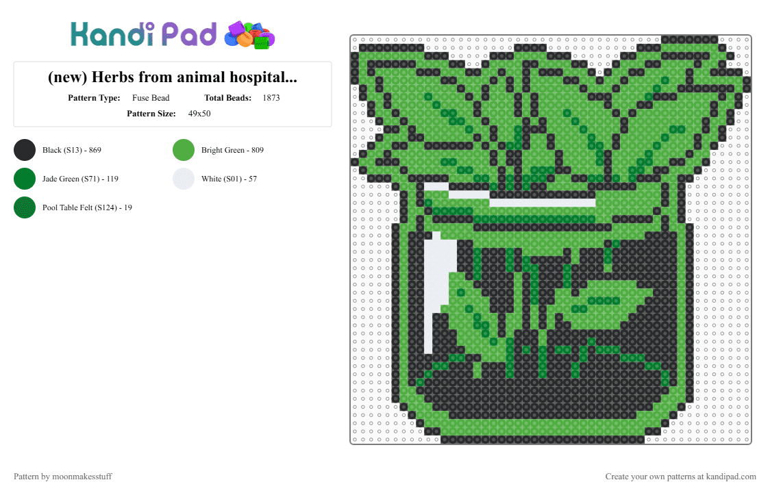 (new) Herbs from animal hospital!! (CHECK DESCRIP) - Fuse Bead Pattern by moonmakesstuff on Kandi Pad - green,animal hospital,herbs,treatment