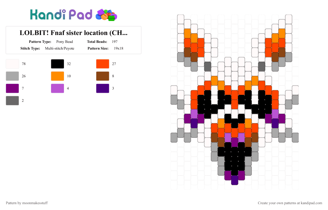 LOLBIT! Fnaf sister location (CHECK DESC) - Pony Bead Pattern by moonmakesstuff on Kandi Pad - white,red,beige
