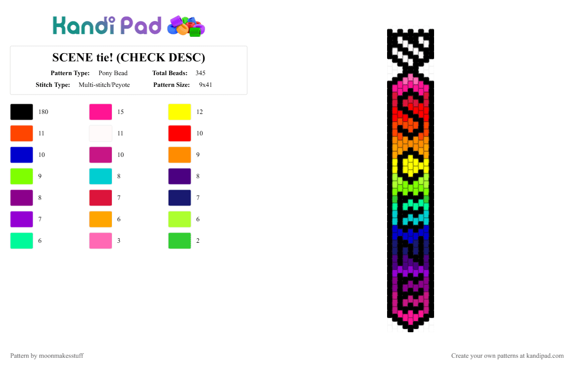 SCENE tie! (CHECK DESC) - Pony Bead Pattern by moonmakesstuff on Kandi Pad - black,pink,green,colorful,scene,tie