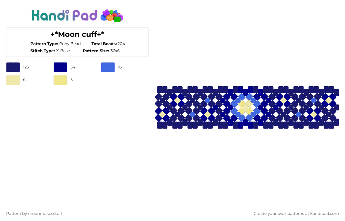 +*Moon cuff+* - Pony Bead Pattern by moonmakesstuff on Kandi Pad - purple,moon,star,night,galaxy,blue