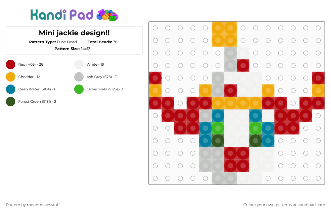 Mini jackie design!! - Fuse Bead Pattern by moonmakesstuff on Kandi Pad - red,orange,beige