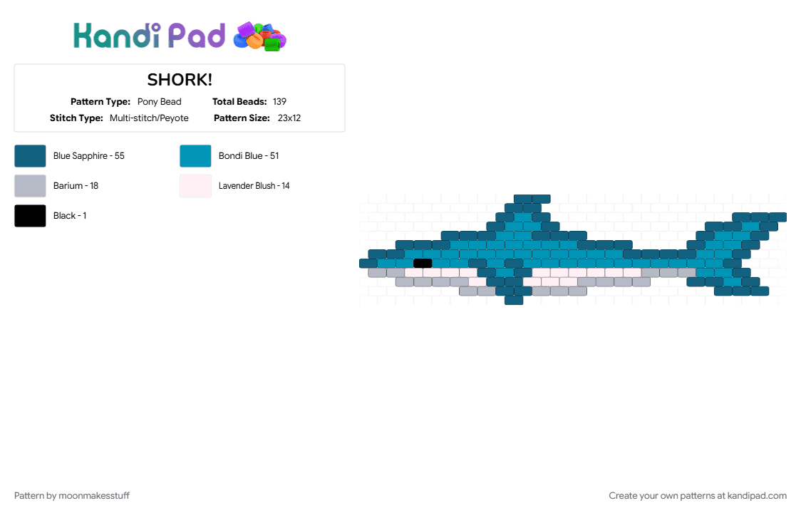SHORK! - Pony Bead Pattern by moonmakesstuff on Kandi Pad - blue, fish, light blue, marine life, ocean, shark, sharkie