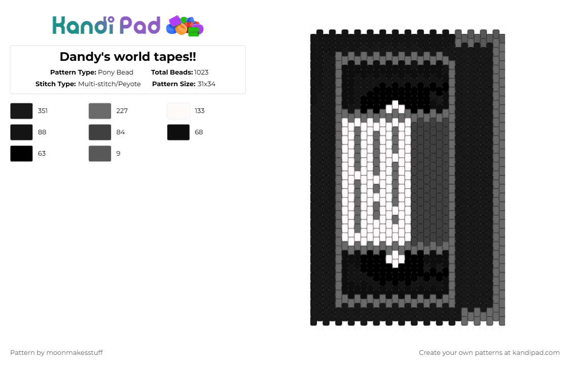 Dandy\'s world tapes!! - Pony Bead Pattern by moonmakesstuff on Kandi Pad - black,gray,white,dandys world,dw,tape
