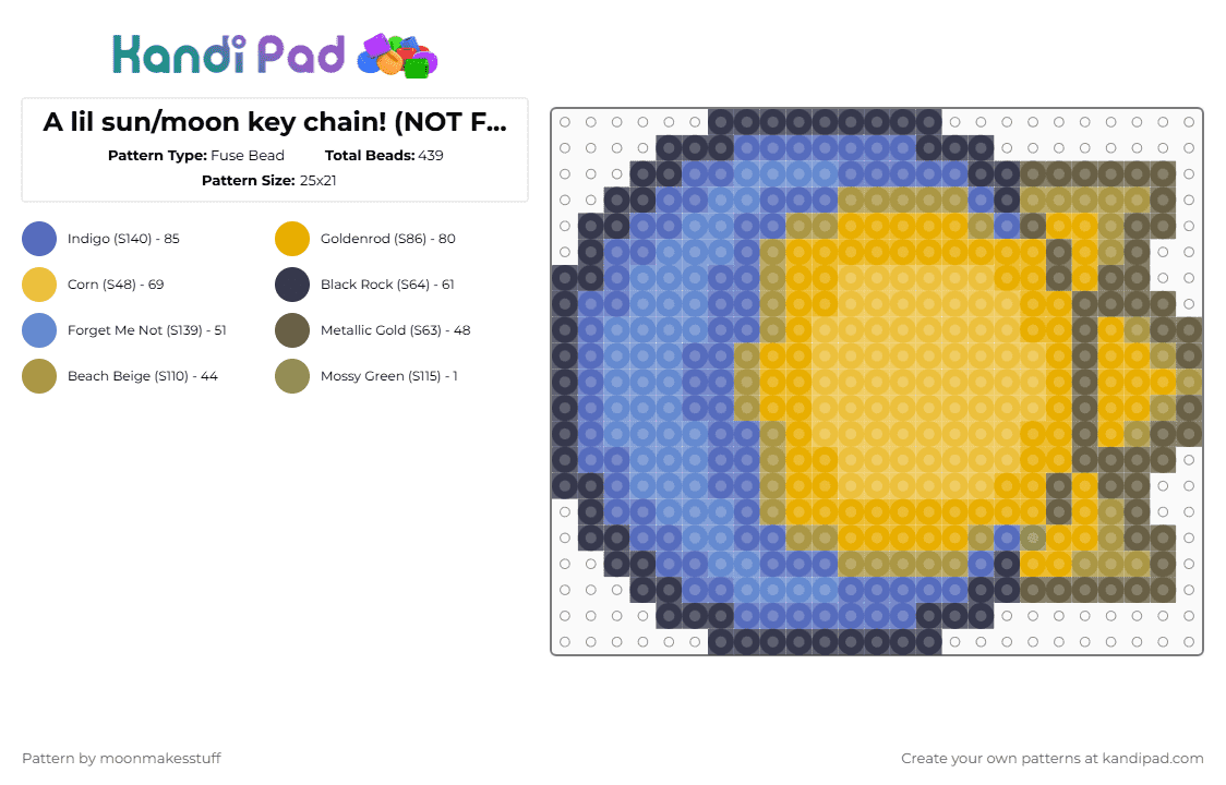 A lil sun/moon key chain! (NOT FNAF BTW!!!) - Fuse Bead Pattern by moonmakesstuff on Kandi Pad - blue,orange,yellow