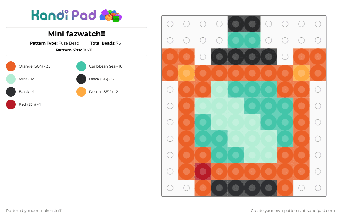 Mini fazwatch!! - Fuse Bead Pattern by moonmakesstuff on Kandi Pad - teal,orange,fnaf,sb,security breach,fazwatch,freddy