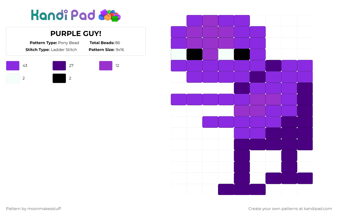 PURPLE GUY! - Pony Bead Pattern by moonmakesstuff on Kandi Pad - purple,fnaf,purpleguy,williamafton