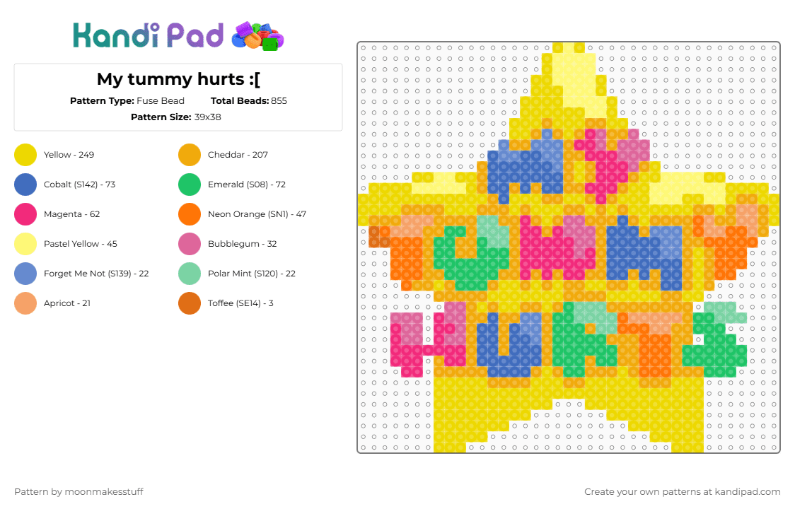 My tummy hurts :[ - Fuse Bead Pattern by moonmakesstuff on Kandi Pad - orange,yellow,my tummy hurts,star,kidcore