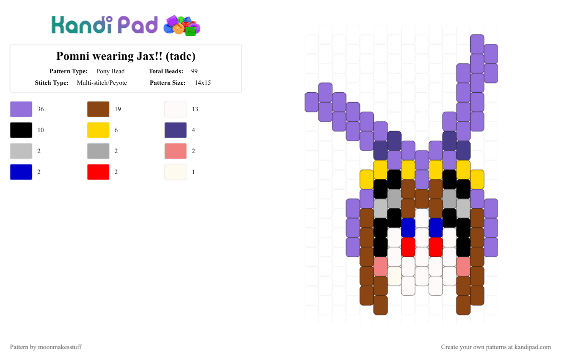 Pomni wearing Jax!! (tadc) - Pony Bead Pattern by moonmakesstuff on Kandi Pad - red,purple,jax,pomni,tadc