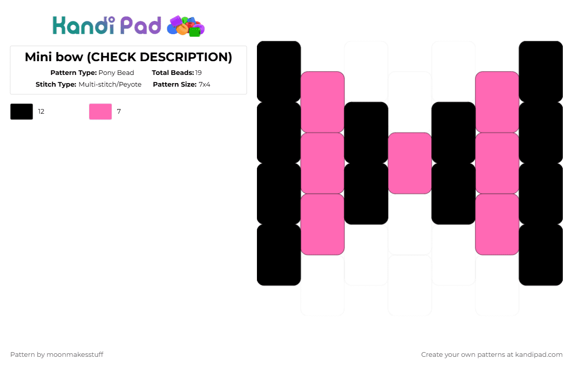 Mini bow (CHECK DESCRIPTION) - Pony Bead Pattern by moonmakesstuff on Kandi Pad - black,pink,bow,mini