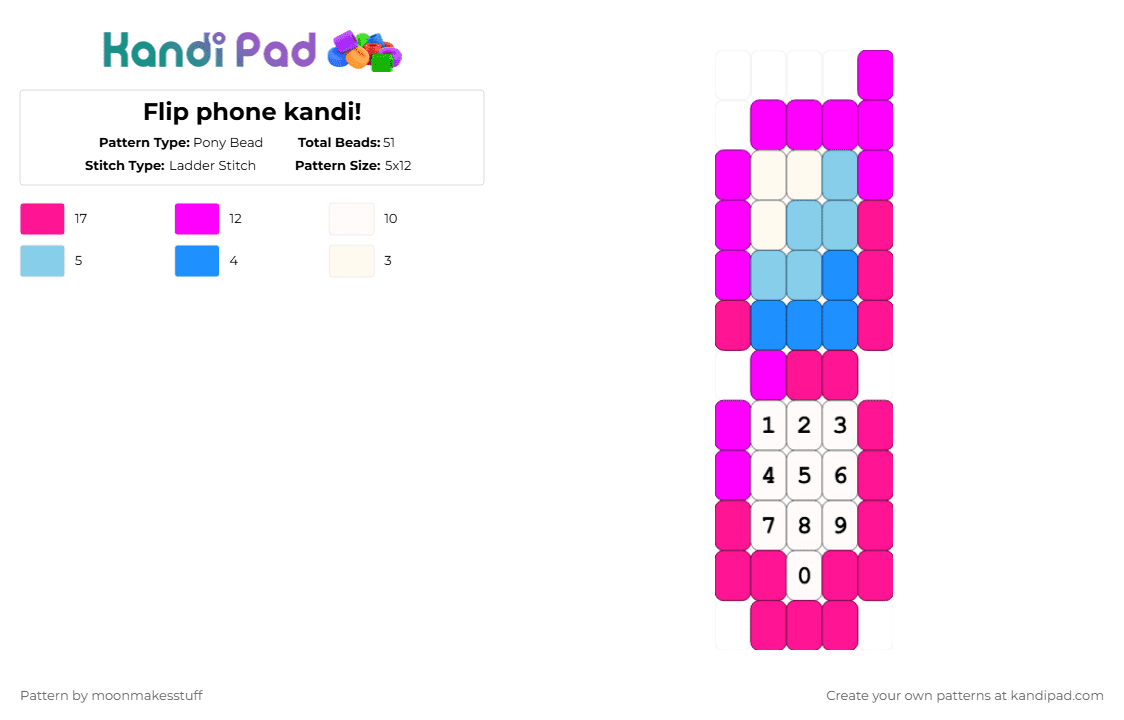 Flip phone kandi! - Pony Bead Pattern by moonmakesstuff on Kandi Pad - pink,flip phone,phone,cute