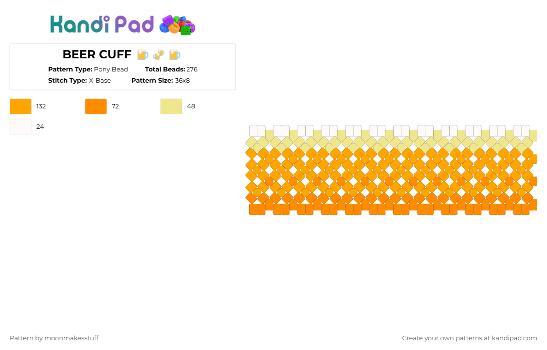 BEER CUFF 🍺🍻🍺 - Pony Bead Pattern by moonmakesstuff on Kandi Pad - orange,beer,drink,food,liquid,alcohol