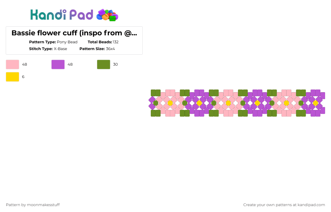 Bassie flower cuff (inspo from @rjones0628) - Pony Bead Pattern by moonmakesstuff on Kandi Pad - pink,bassie,dandys world,dw