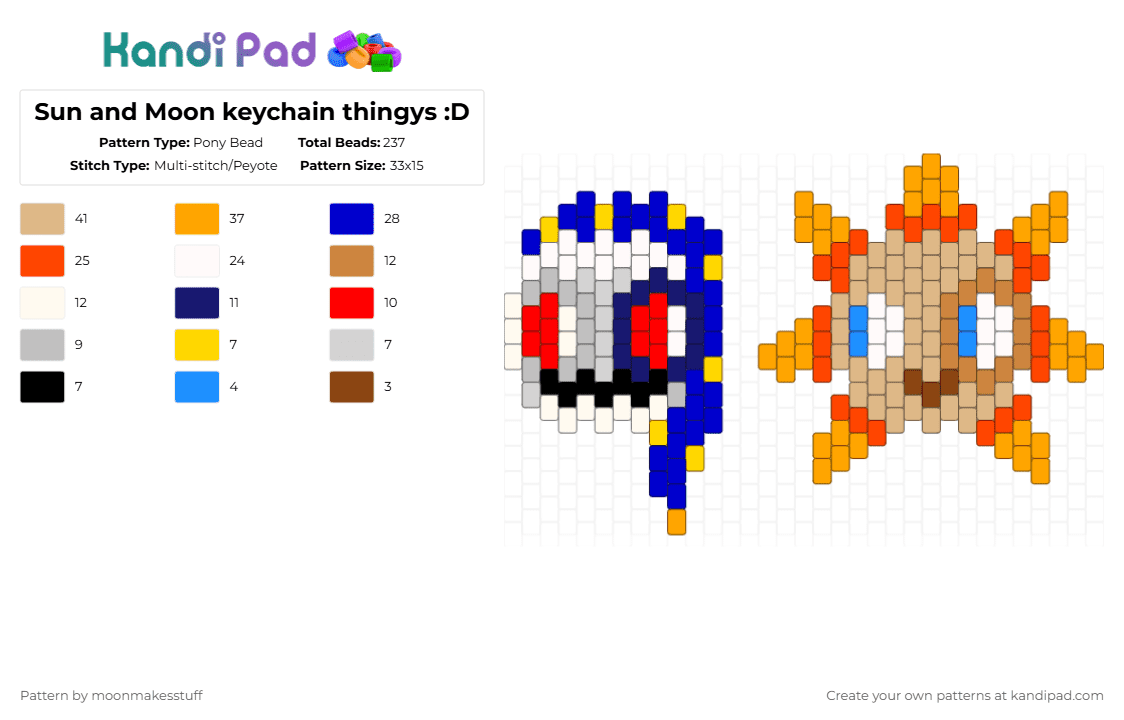 Sun and Moon keychain thingys :D - Pony Bead Pattern by moonmakesstuff on Kandi Pad - purple,beige,orange,red,sb,security breach,sun,moon,sun and moon