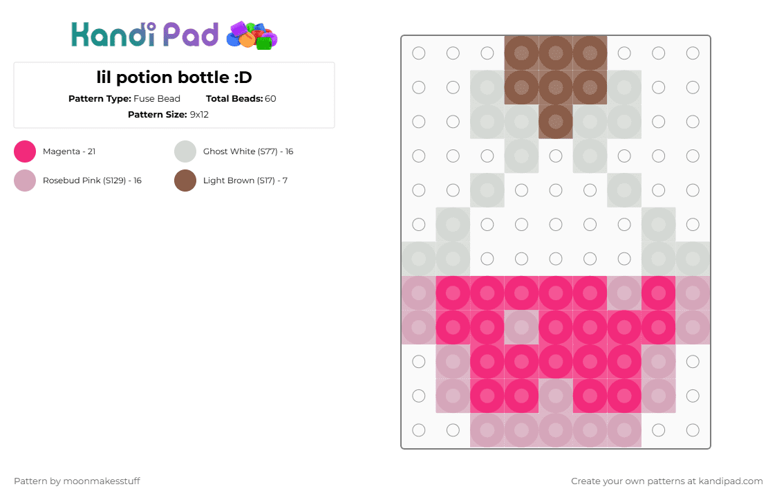 lil potion bottle :D - Fuse Bead Pattern by moonmakesstuff on Kandi Pad - pink,potion,bottle,magic