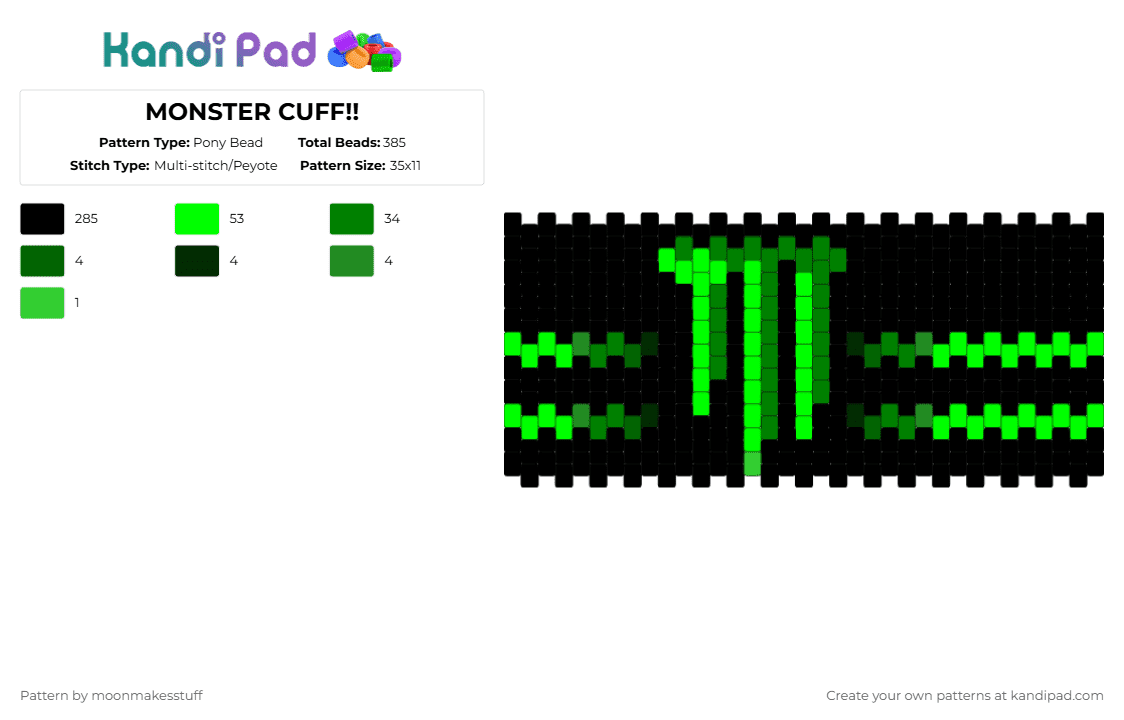 MONSTER CUFF!! - Pony Bead Pattern by moonmakesstuff on Kandi Pad - black