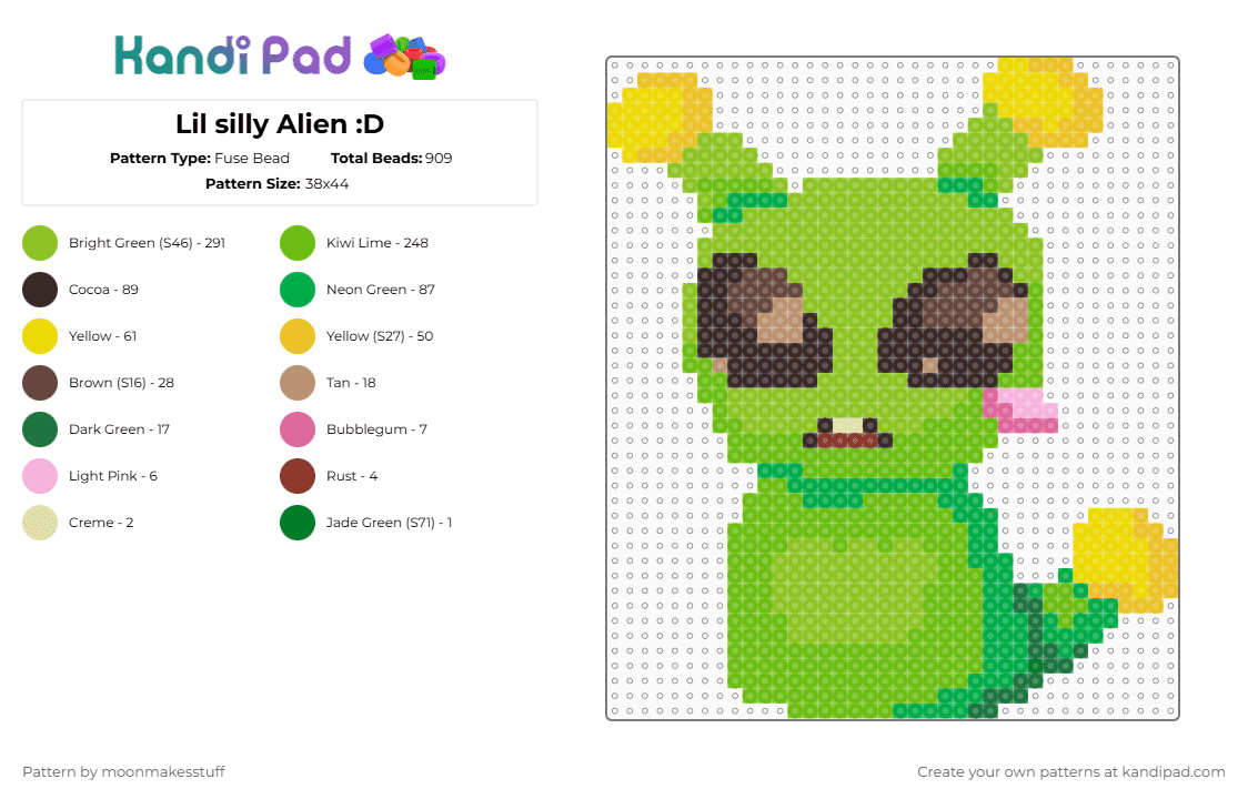 Lil silly Alien :D - Fuse Bead Pattern by moonmakesstuff on Kandi Pad - green