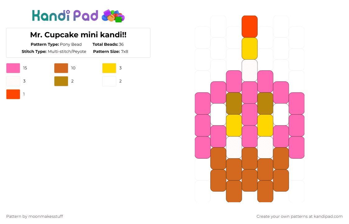 Mr. Cupcake mini kandi!! - Pony Bead Pattern by moonmakesstuff on Kandi Pad - pink,orange,food,fnaf,carl,mr cupcake,chica cupcake