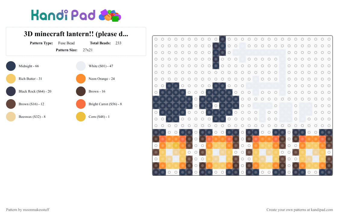 3D minecraft lantern!! (please don\'t repost) check descrip if confused! - Fuse Bead Pattern by moonmakesstuff on Kandi Pad - game, lantern, minecraft, minecraft lantern, purple