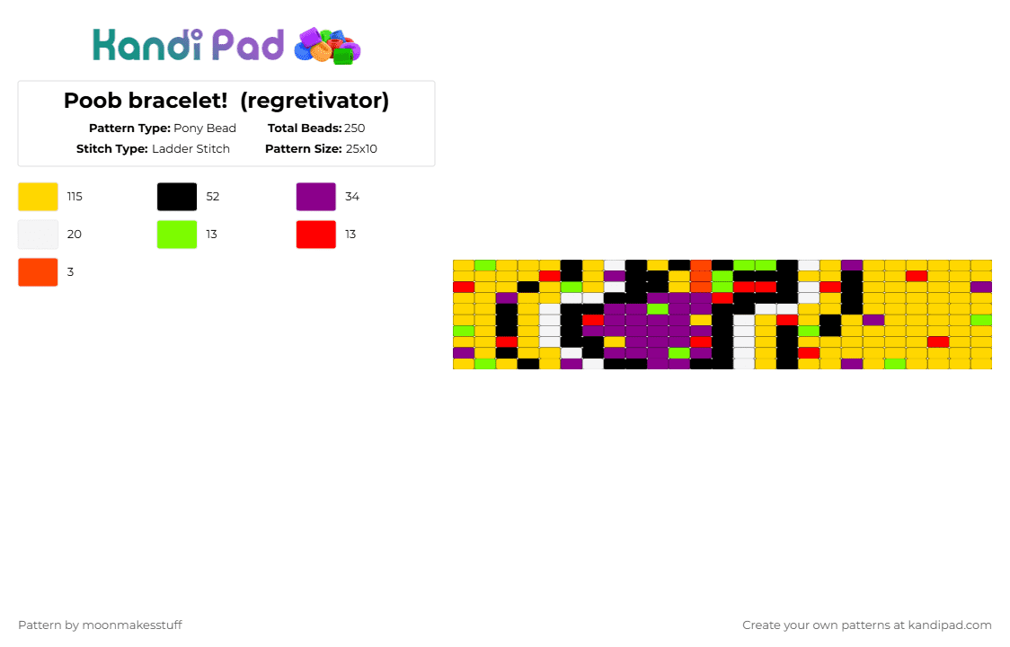 Poob bracelet!  (regretivator) - Pony Bead Pattern by moonmakesstuff on Kandi Pad - yellow
