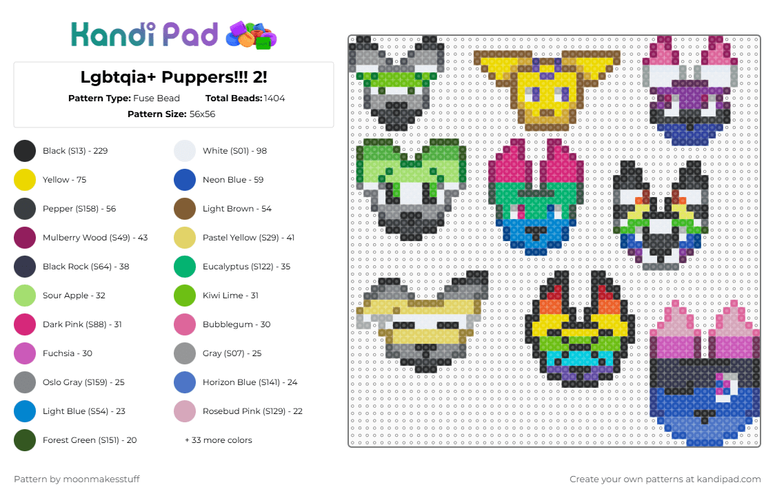 Lgbtqia+ Puppers!!! 2! - Fuse Bead Pattern by moonmakesstuff on Kandi Pad - gray,green,yellow,blue,colorful,lgbtqia,lgbtq,sexuality
