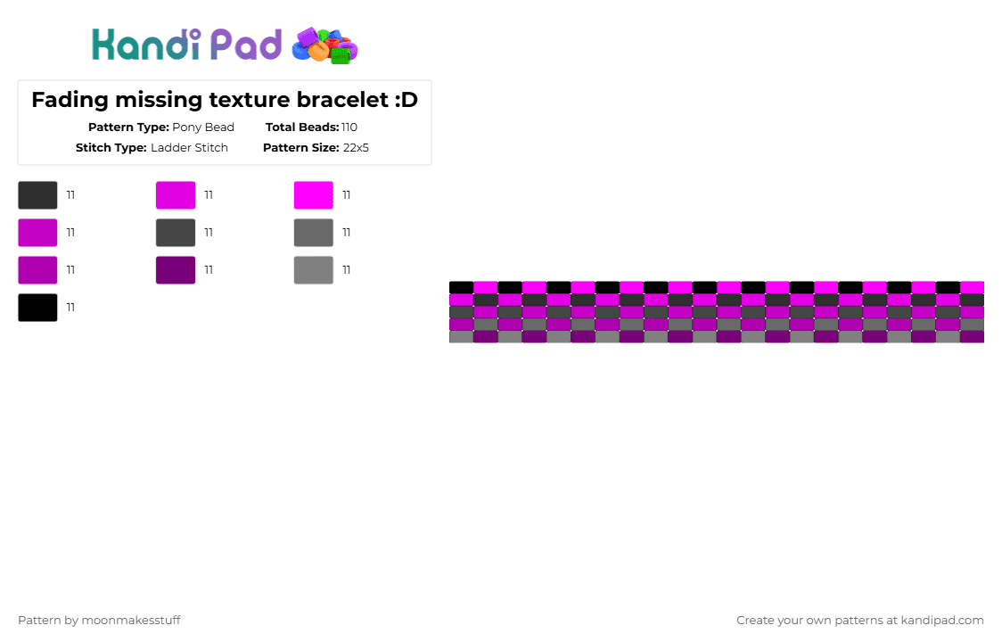 Fading missing texture bracelet :D - Pony Bead Pattern by moonmakesstuff on Kandi Pad - pink