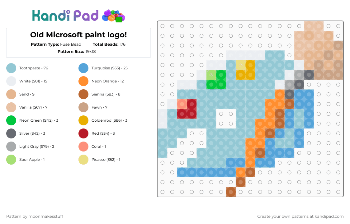 Old Microsoft paint logo! - Fuse Bead Pattern by moonmakesstuff on Kandi Pad - beige, cotdicons, light blue, logo, microsoft, microsoft paint, paint