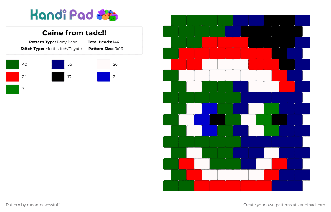 Caine from tadc!! - Pony Bead Pattern by moonmakesstuff on Kandi Pad - purple,green,caine,tadc,circus,teeth