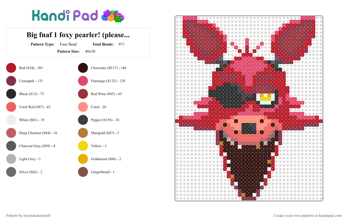 Big fnaf 1 foxy pearler! (please don\'t steal) - Fuse Bead Pattern by moonmakesstuff on Kandi Pad - 