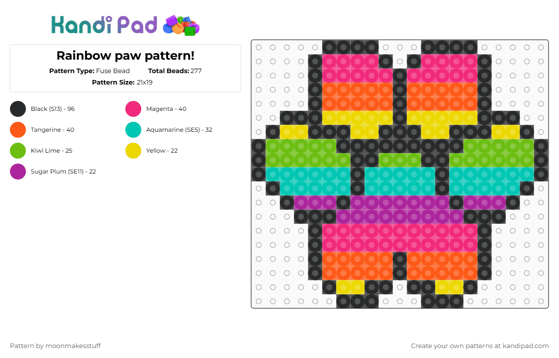 Rainbow paw pattern! - Fuse Bead Pattern by moonmakesstuff on Kandi Pad - pink,orange