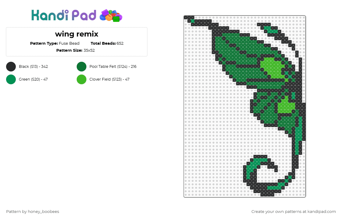 wing remix - Fuse Bead Pattern by honey_boobees on Kandi Pad - black,green