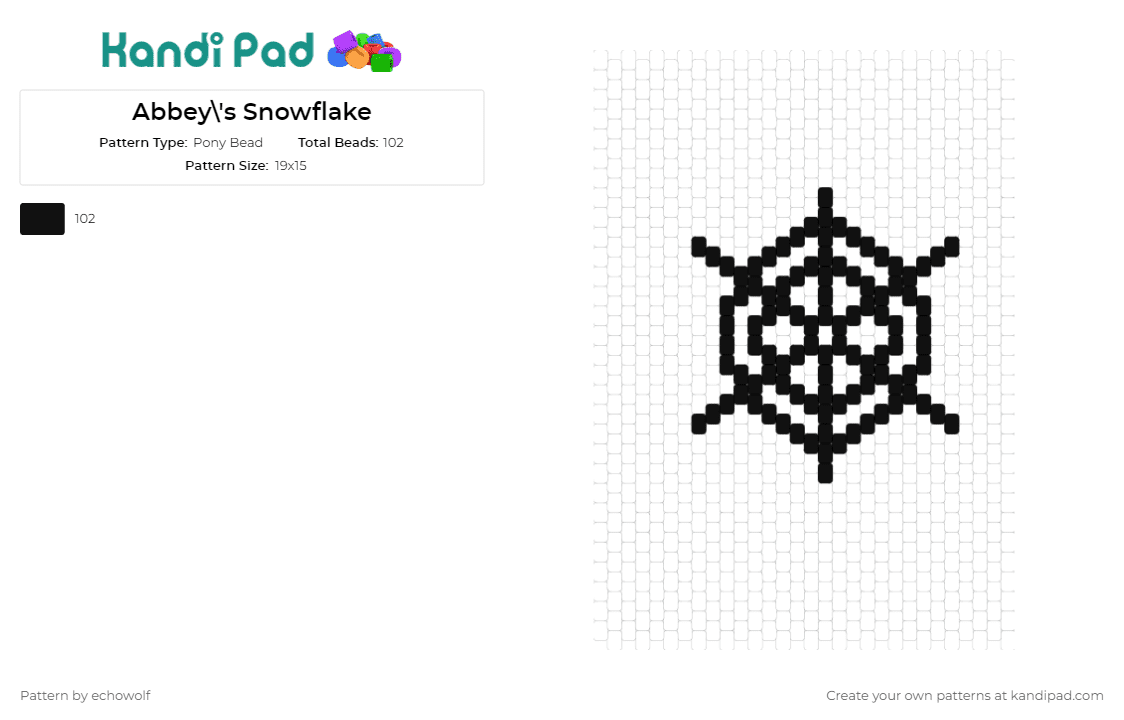 Abbey\'s Snowflake - Pony Bead Pattern by echowolf on Kandi Pad - snowflake,winter,snow,spider web,delicate,intricacy,geometric,precision,timeless,serene,black
