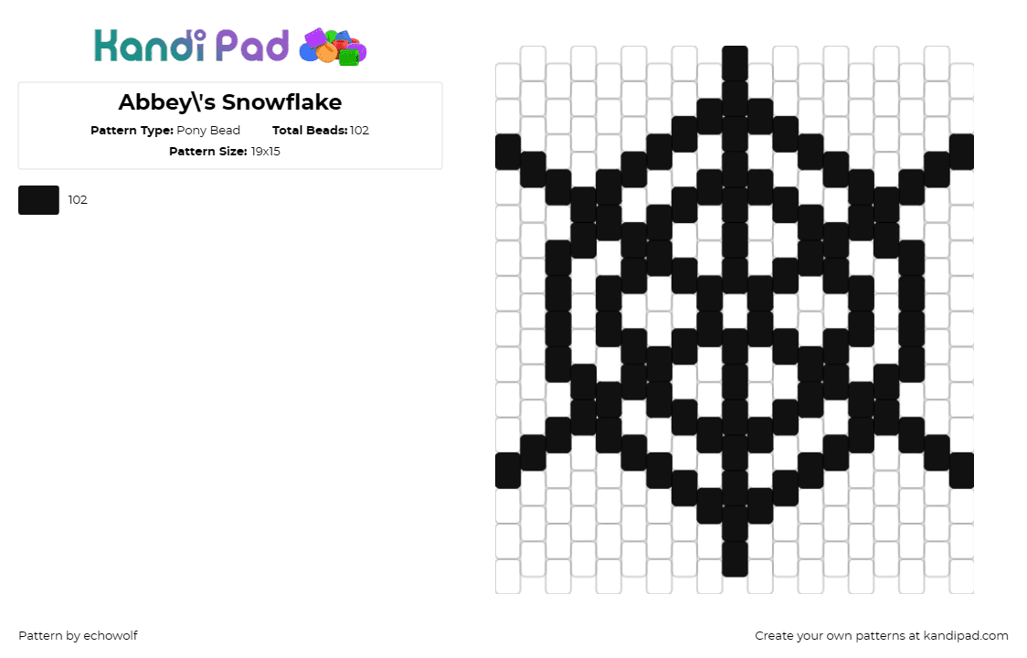 Abbey\'s Snowflake - Pony Bead Pattern by echowolf on Kandi Pad - snowflake,winter,snow,spider web,delicate,intricacy,geometric,precision,timeless