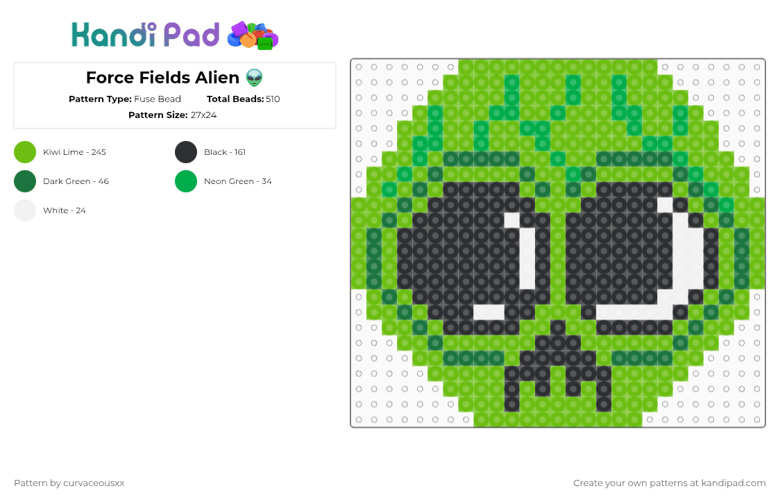 Force Fields Alien 👽 - Fuse Bead Pattern by curvaceousxx on Kandi Pad - green,alien,festival,force fields,perler,black