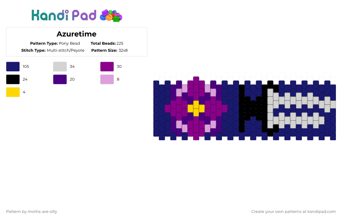 Forsaken Azuretime themed multi-stitch cuff - Pony Bead Pattern by moths-are-silly on Kandi Pad - purple