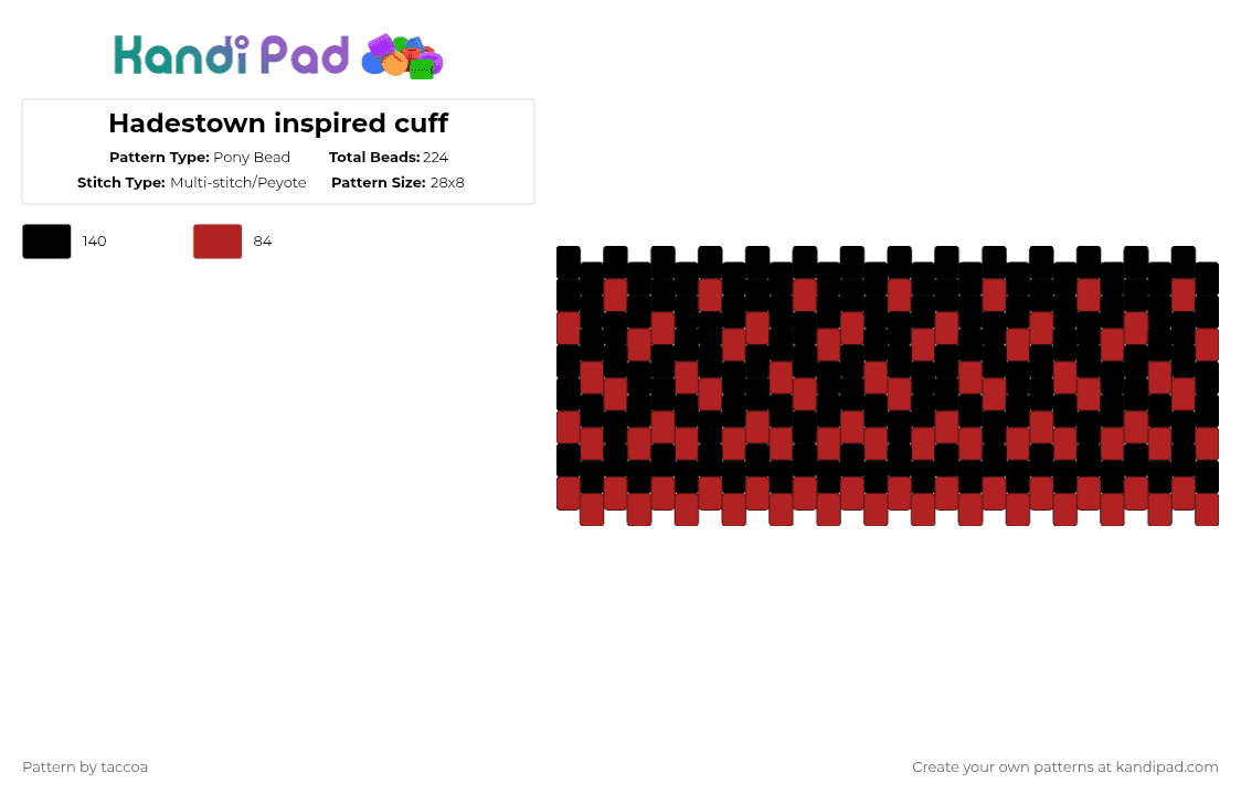 Hadestown inspired cuff - Pony Bead Pattern by dylanncooper22 on Kandi Pad - red,black,geometric,pattern,musical,hadestown