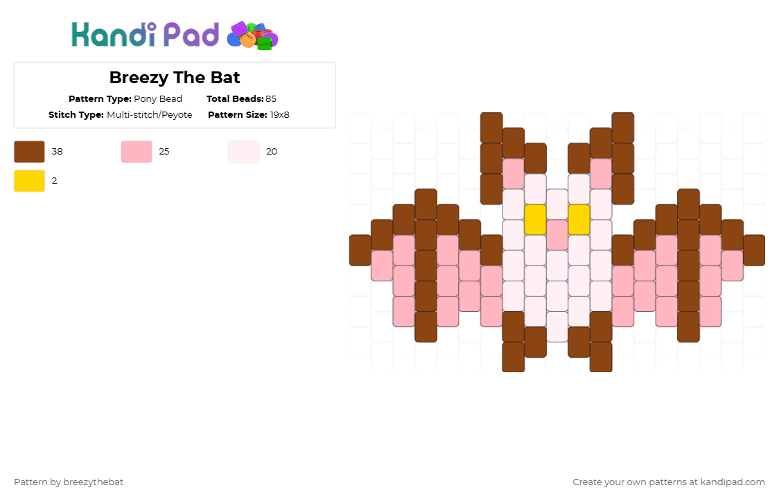Breezy The Bat - Pony Bead Pattern by breezythebat on Kandi Pad - pink,red,bat