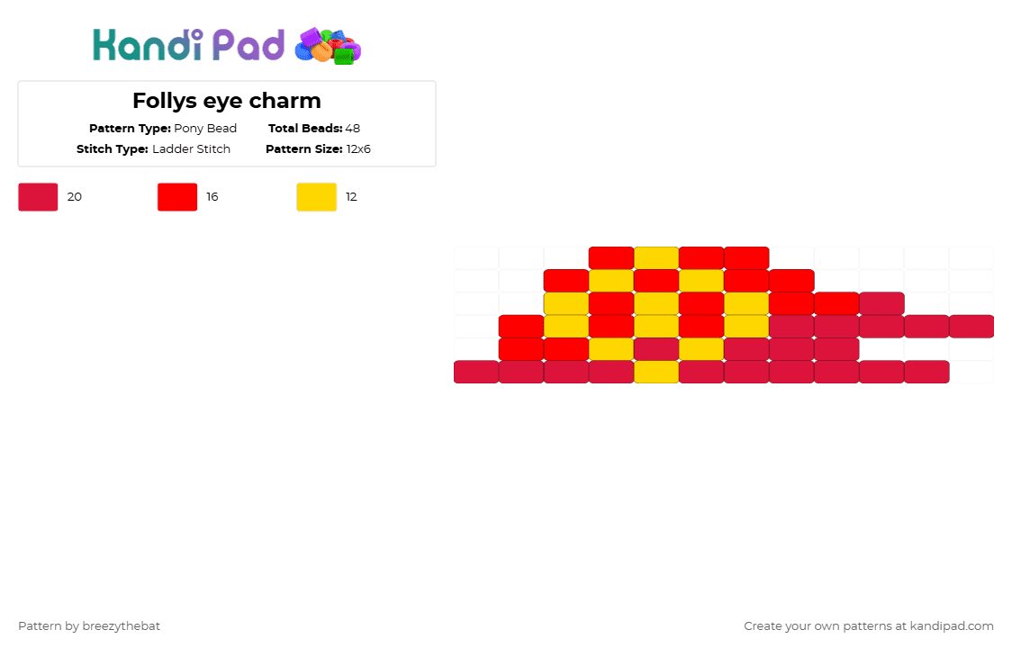 Follys eye charm - Pony Bead Pattern by breezythebat on Kandi Pad - red,folly,regretevator,eye,charm