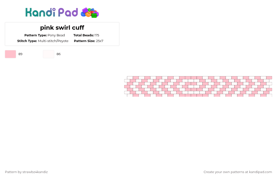 pink swirl cuff - Pony Bead Pattern by strawbz4kandiz on Kandi Pad - white,pink,cuff,trippy,swirl,fishcake,cute,kandi
