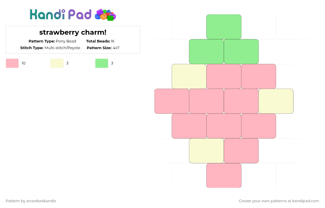 strawberry charm! - Pony Bead Pattern by strawbz4kandiz on Kandi Pad - pink,strawberry,strawb,charm,cute,fruit,mini,keychain