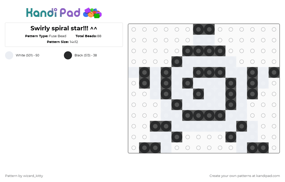 Swirly spiral star!!! ^^ - Fuse Bead Pattern by wizard_kitty on Kandi Pad - black,white