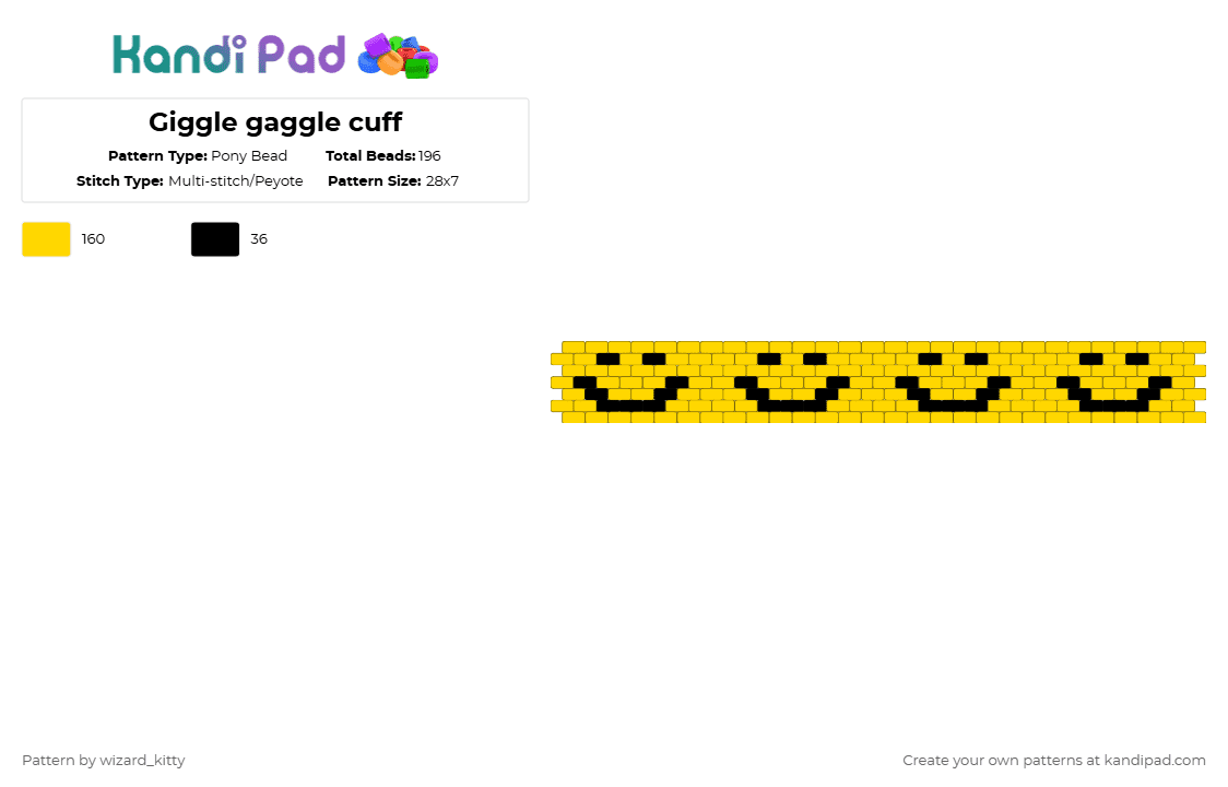 Giggle gaggle cuff - Pony Bead Pattern by wizard_kitty on Kandi Pad - yellow