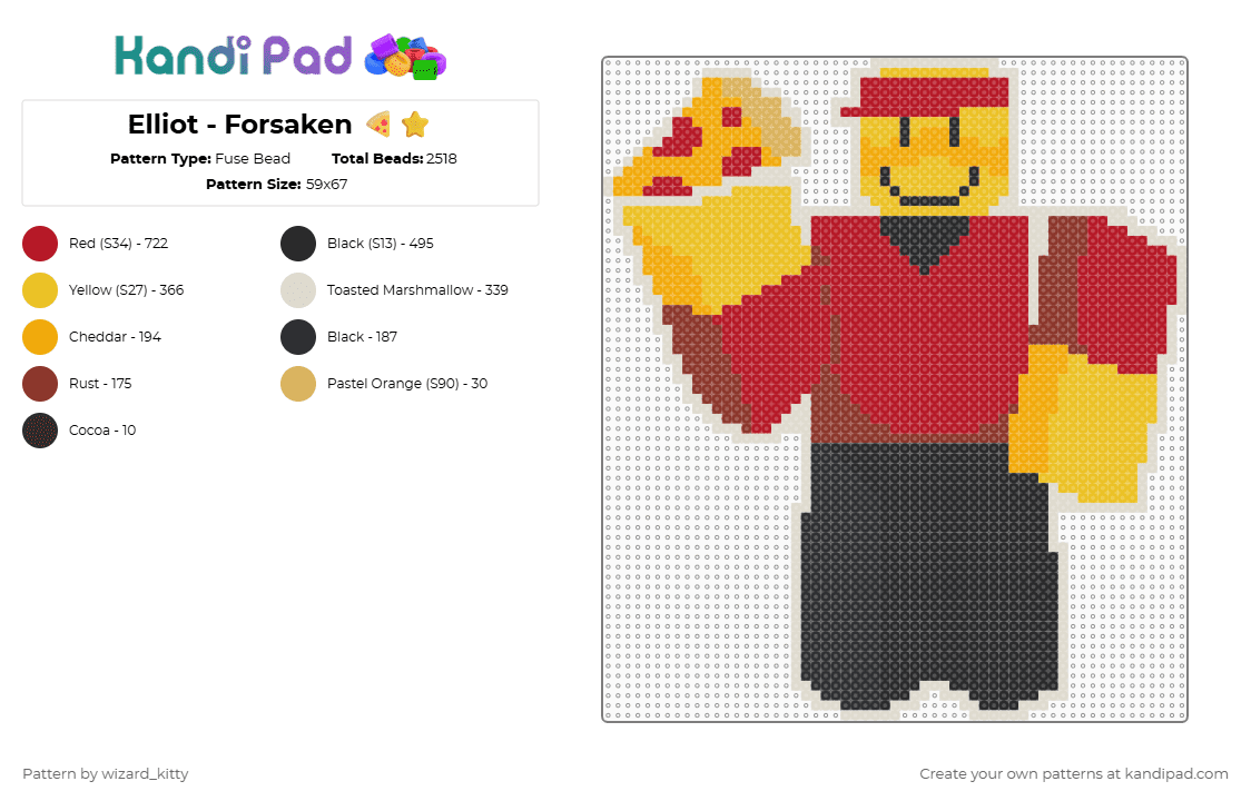 Elliot - Forsaken 🍕⭐ - Fuse Bead Pattern by wizard_kitty on Kandi Pad - red,yellow