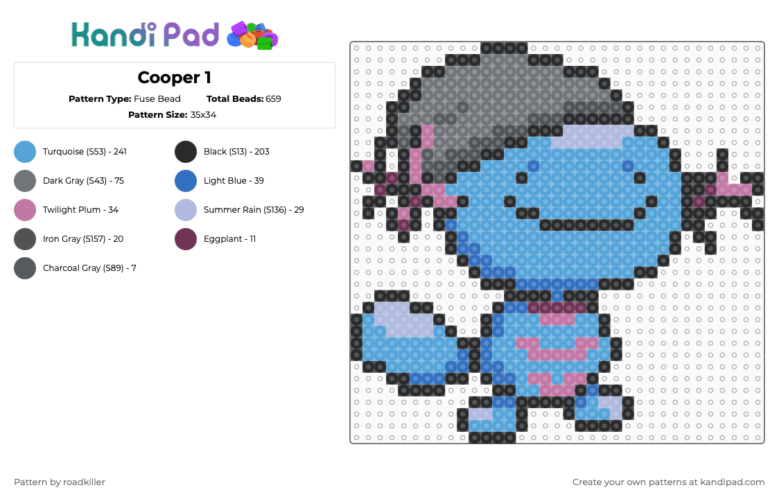 Cooper 1 - Fuse Bead Pattern by roadkiller on Kandi Pad - light blue